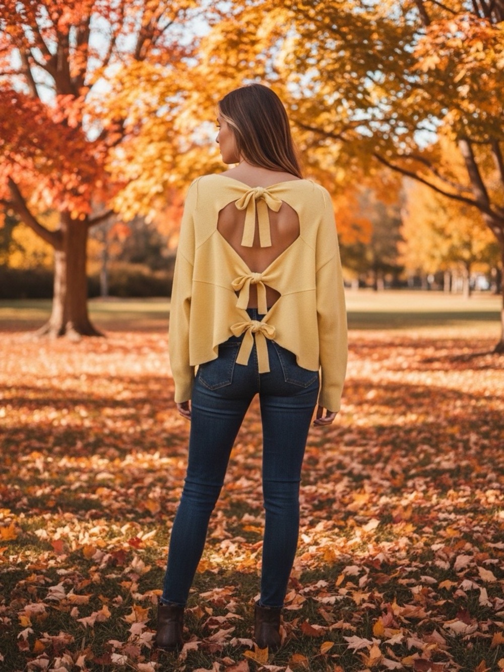 Zara Bright Yellow Oversized Knit Boatneck Sweater with Cut Outs in Back - Picture 4 of 6